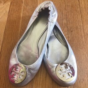 Tory Burch Silver Metallic Ballet Flats